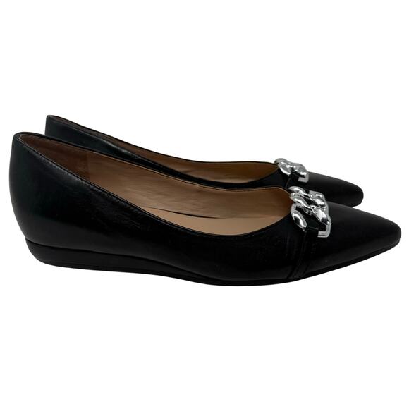27 EDIT Naturalizer Katalie Chain Detail Wedge Pump Size 7M ‑ Black Pointed Toe - Picture 1 of 8